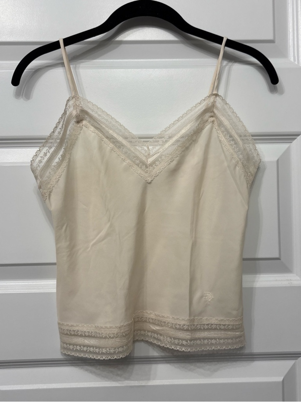 Christian Dior Vintage Lace-Trim Camisole Tank Top in Cream